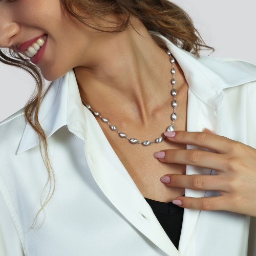 Collana in argento con catena sottile e perle ovali - UNOAERRE