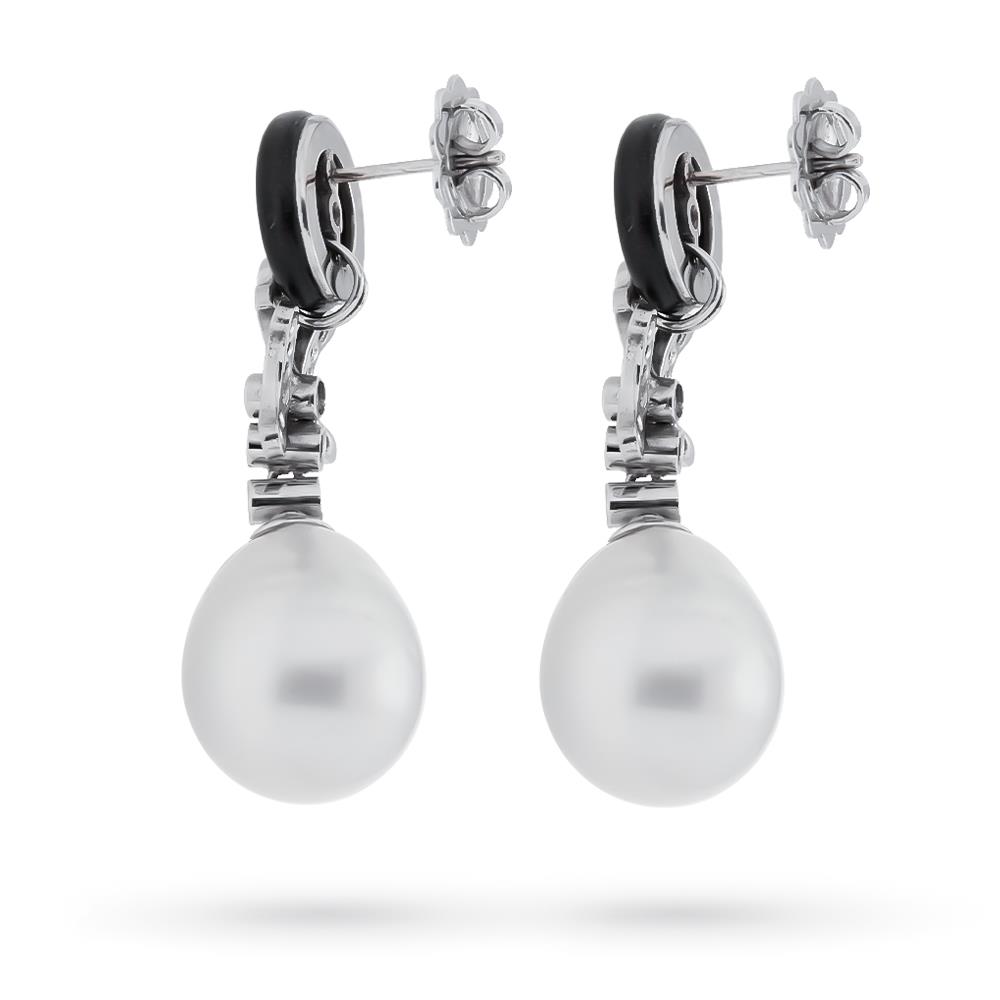 Orecchini pendenti perle australiane oro bianco diamanti - CICALA