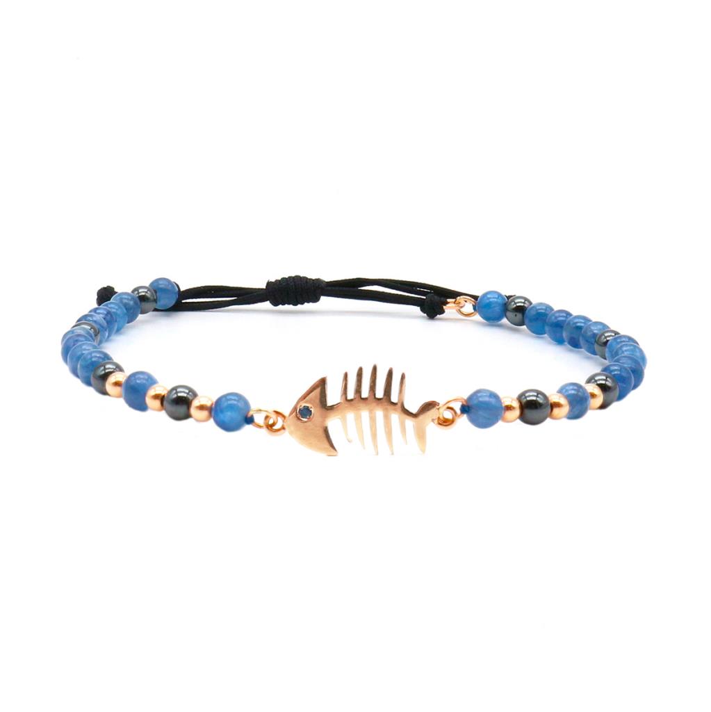 Bracciale lisca pesce oro rosa zaffiro cianite - MATTIA MAZZA