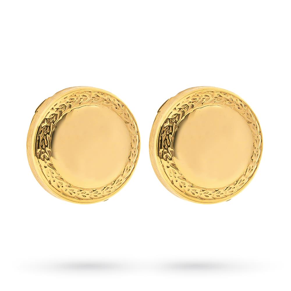 Pair of 18kt yellow gold round button covers with laurel wreath - LUSSO ITALIANO