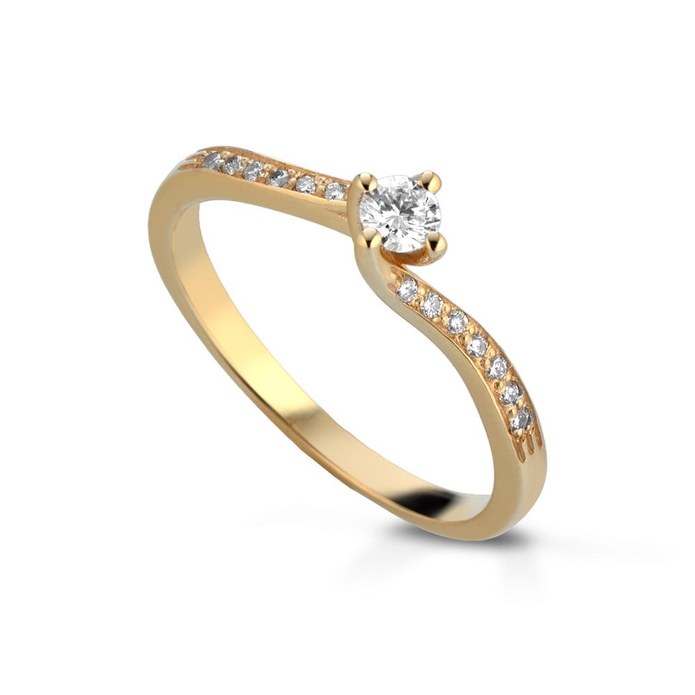 Yellow gold ring with 0.10ct solitaire diamond and brilliants - LELUNE