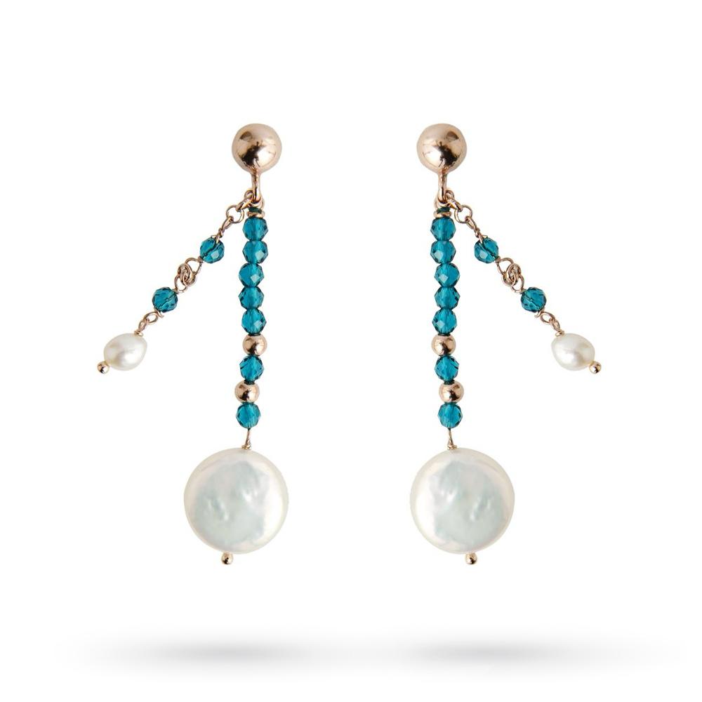 Freshwater pearl drop earrings capri blue spinels - GLAMOUR
