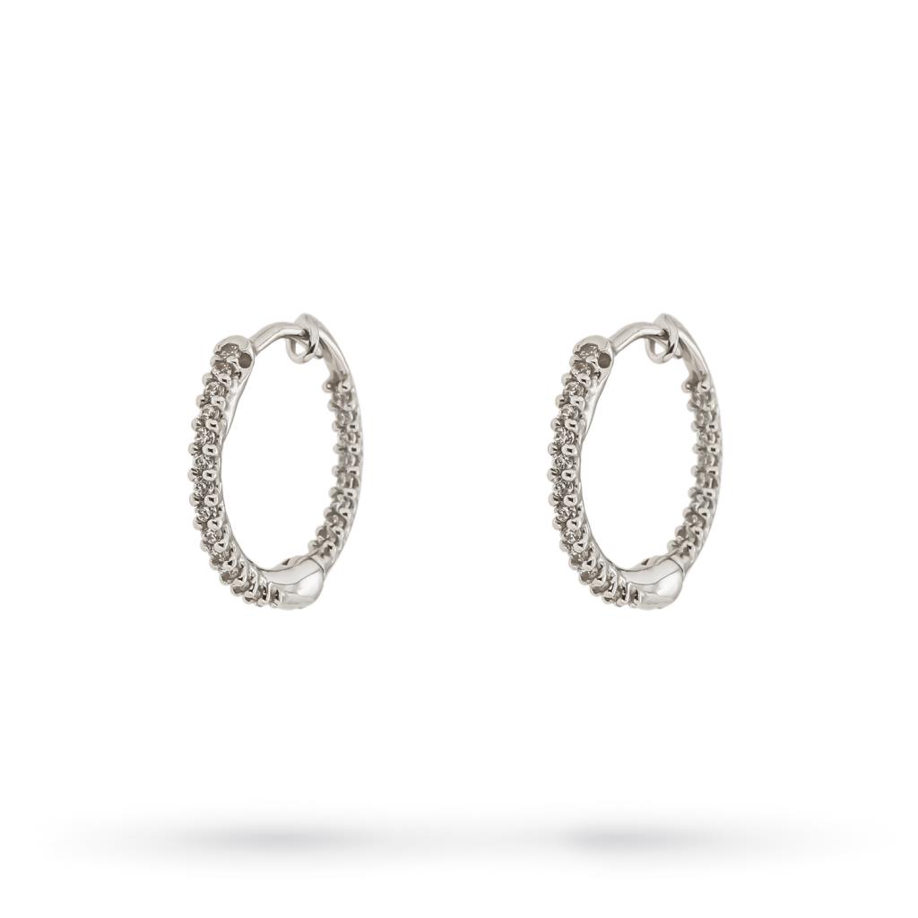  Orecchini cerchi oro bianco e zirconi Ø 18mm - LUSSO ITALIANO