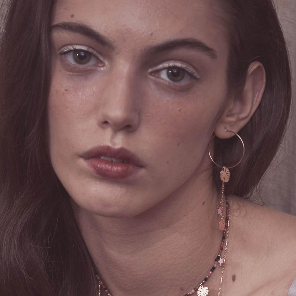  Single circle earring with leaves and pink star in 925 silver - MAMAN ET SOPHIE