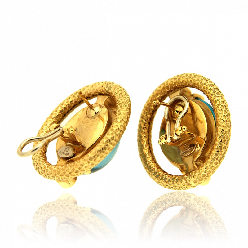  Gold earrings with blue topaz cabochon cut - LUSSO ITALIANO