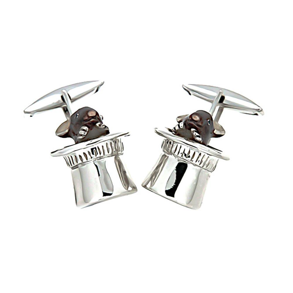 925 Silver Top Hat Mice Cufflinks - Handmade - SATURNO