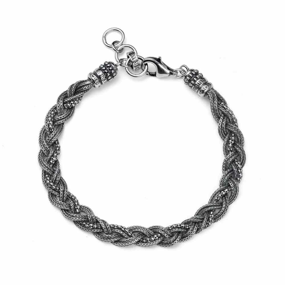  Men's bracelet burnished braids grains 19+3 cm in silver - MARIA CRISTINA STERLING