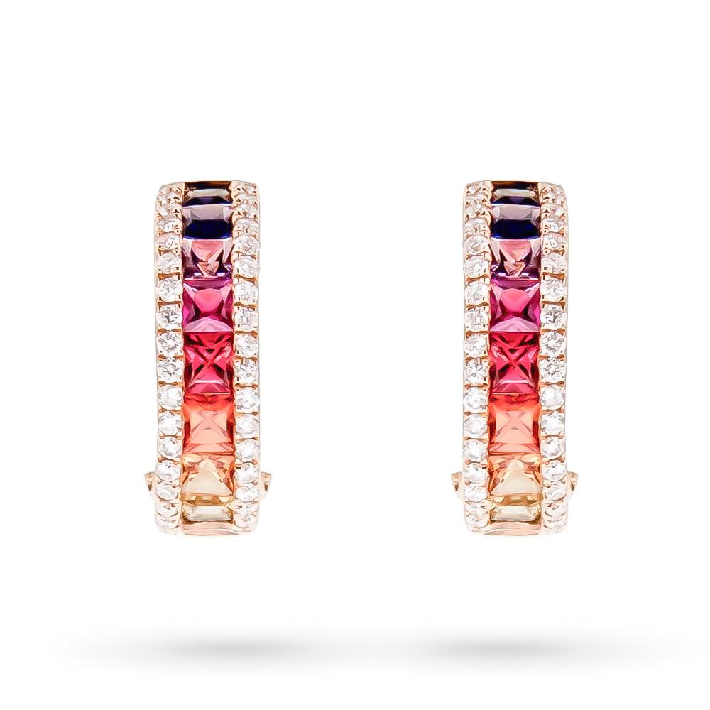 Orecchini oro rosa arcobaleno zaffiri 1,66ct diamanti 0,63ct - CICALA