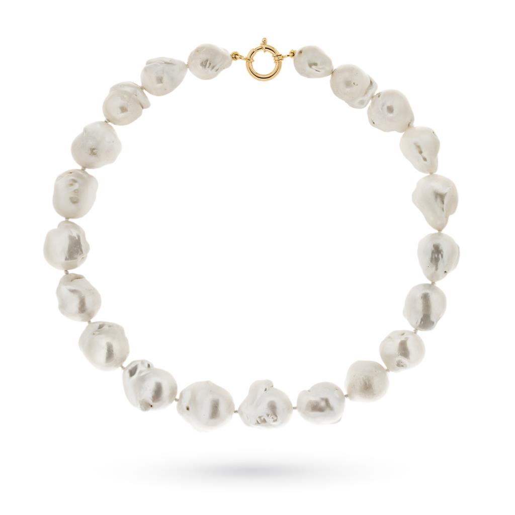 Collana perle barocche bianche chiusura in oro giallo 42 cm  - 