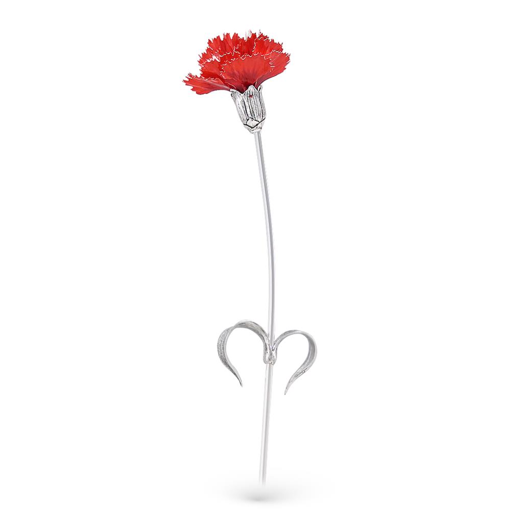 Red gillyflowers ornament in sterling silver and enamel 40cm - GI.RO’ART