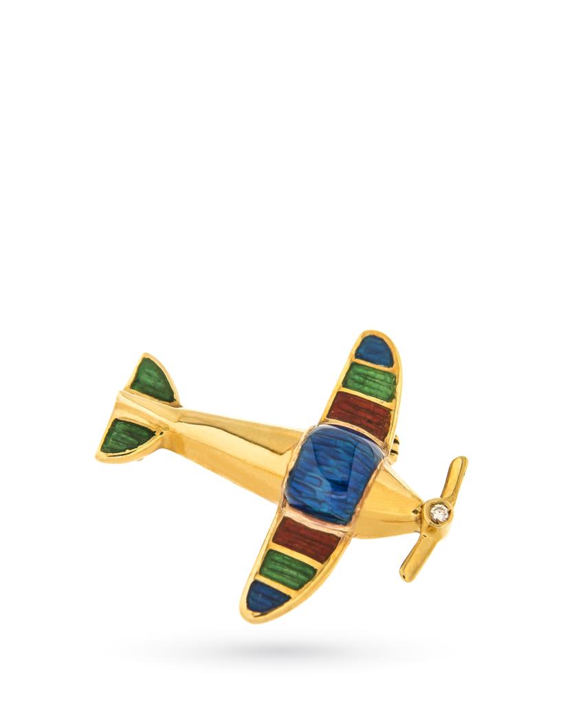 Brooch airplane 18kt gold diamond and enamel - GIORGIO VISCONTI