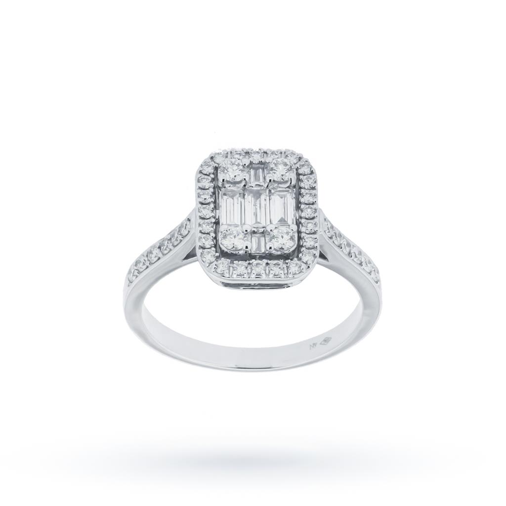 18kt white gold ring baguette and brilliant cut diamonds - NY NAI