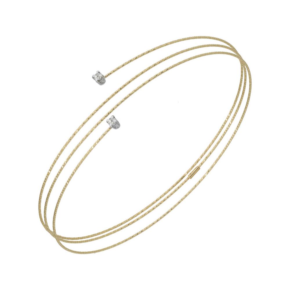 Bracciale a filo in oro giallo con diamanti sulle parti terminali