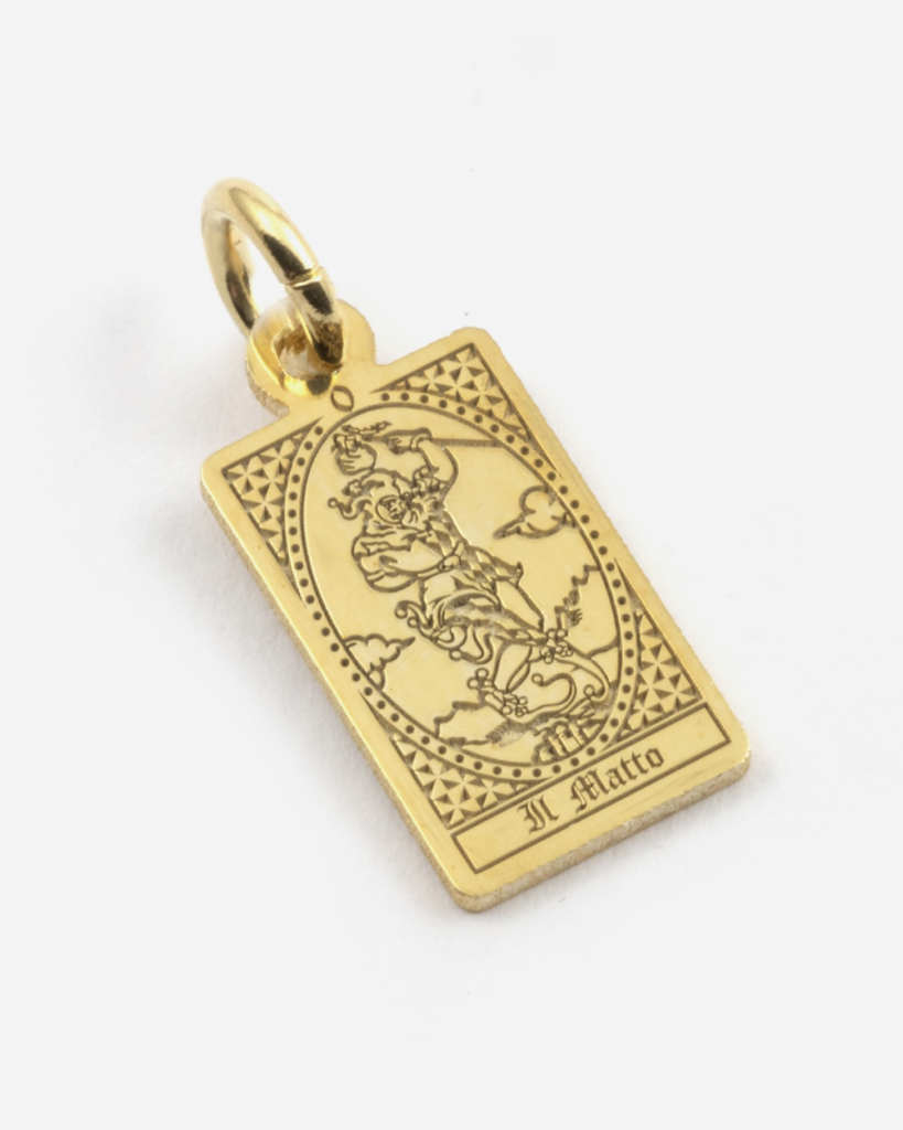 Ciondolo Carta Tarocchi Il Matto in argento dorato Grande