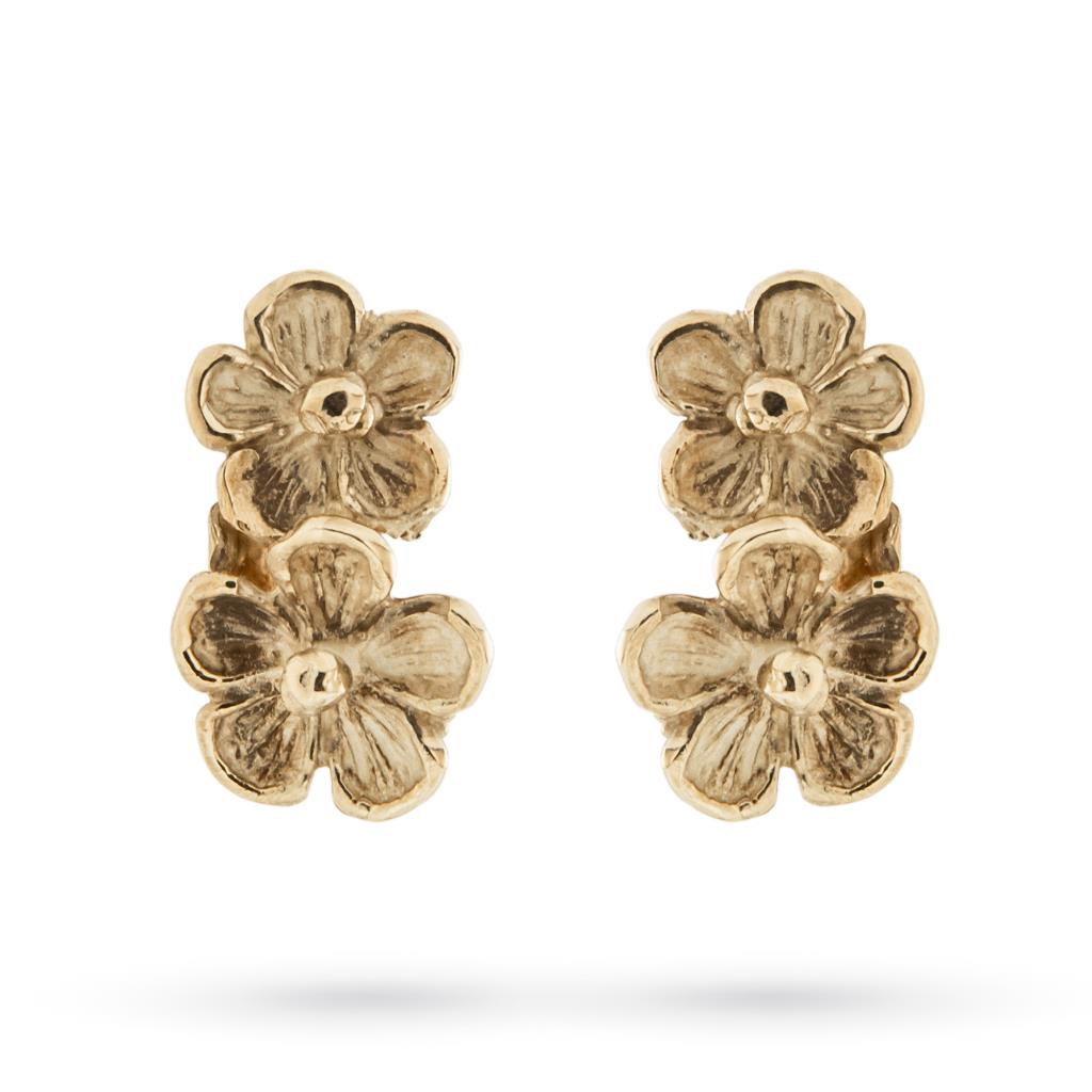 Earrings with 2 flowers in 18kt yellow gold - UNBRANDED