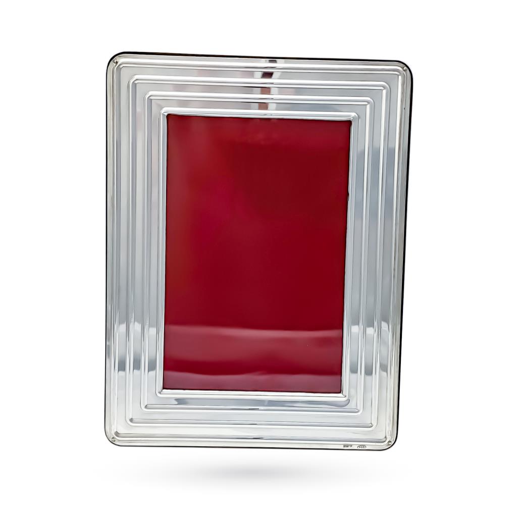 925 silver frame 10x15cm with embossed lines border - LUSSO ITALIANO