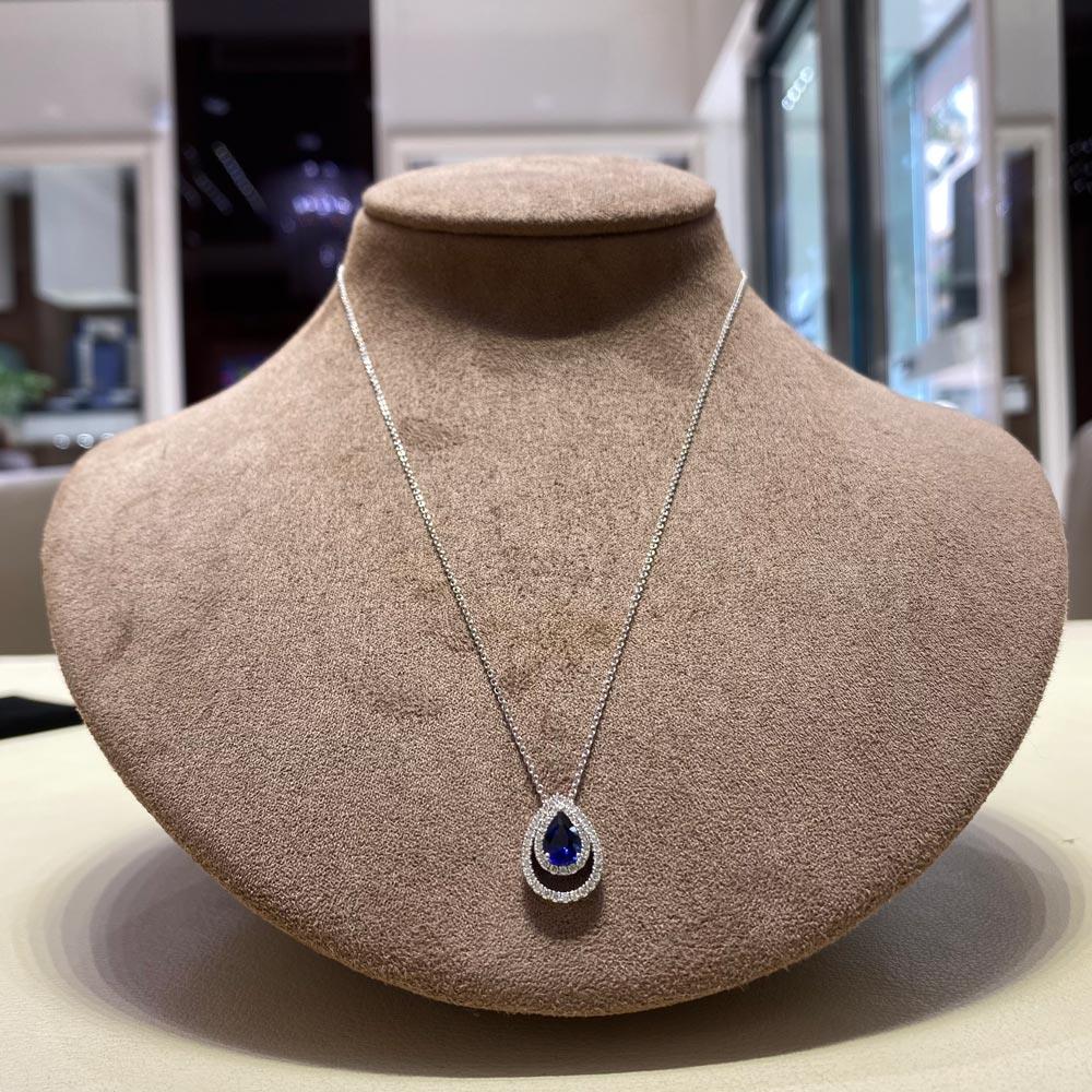  Girocollo oro bianco zaffiro goccia 0,80ct diamanti 0,27ct Mirco Visconti - MIRCO VISCONTI