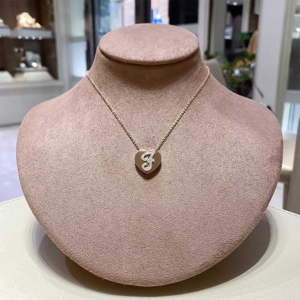  18kt rose gold necklace heart diamonds letter 0,16ct - ORO TREND