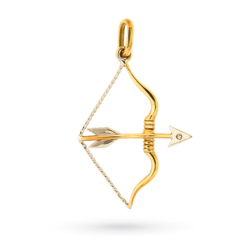  Ciondolo arco e freccia in oro giallo e bianco con diamante - LUSSO ITALIANO
