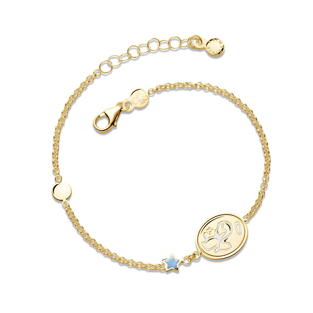9kt yellow gold bracelet with angel charm and enameled star - LE BEBE