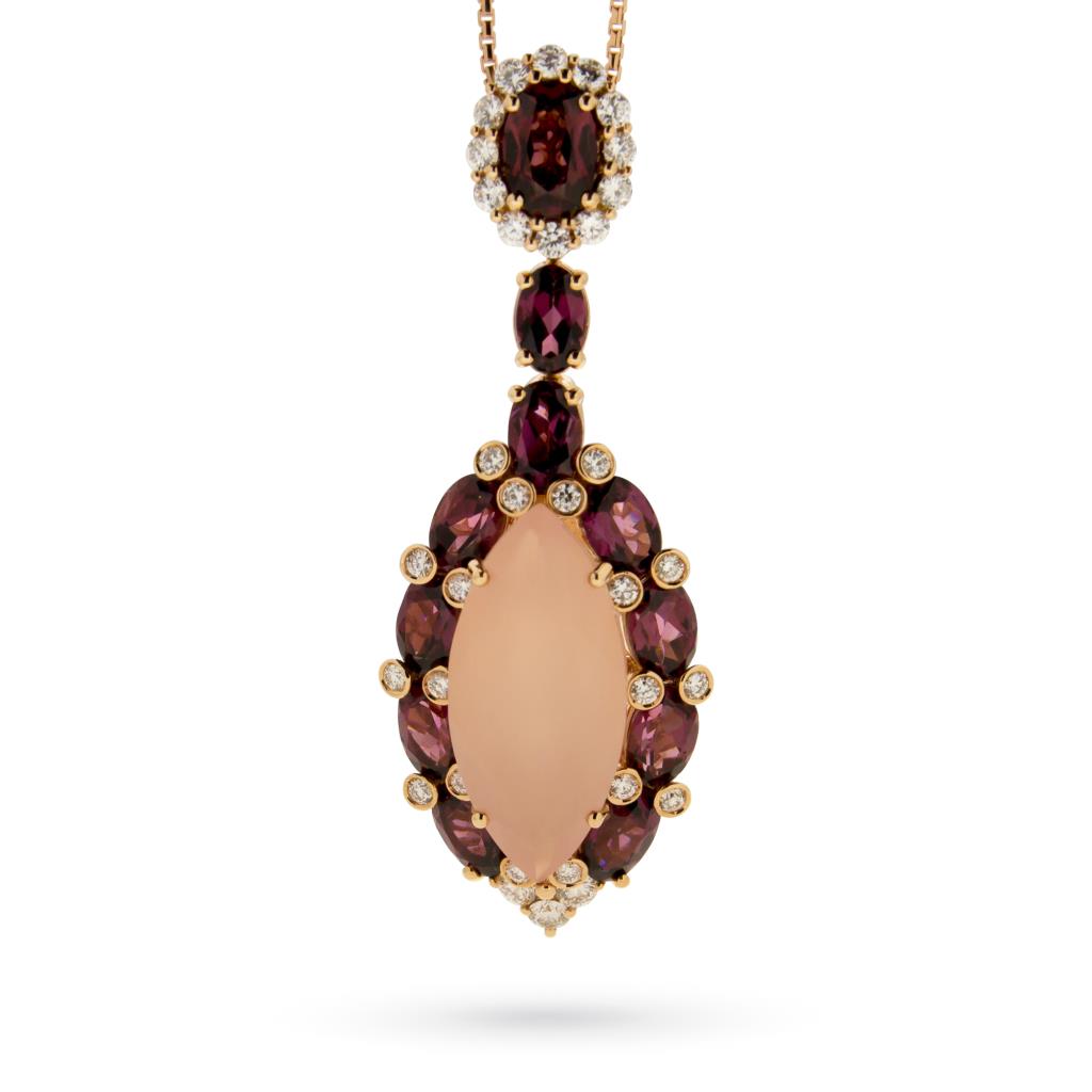 18Kt rose gold necklace with quartz, rhodolite and diamond - ORO TREND