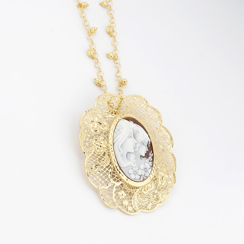 Golden silver necklace large face cameo pendant 40mm - CAMEO ITALIANO