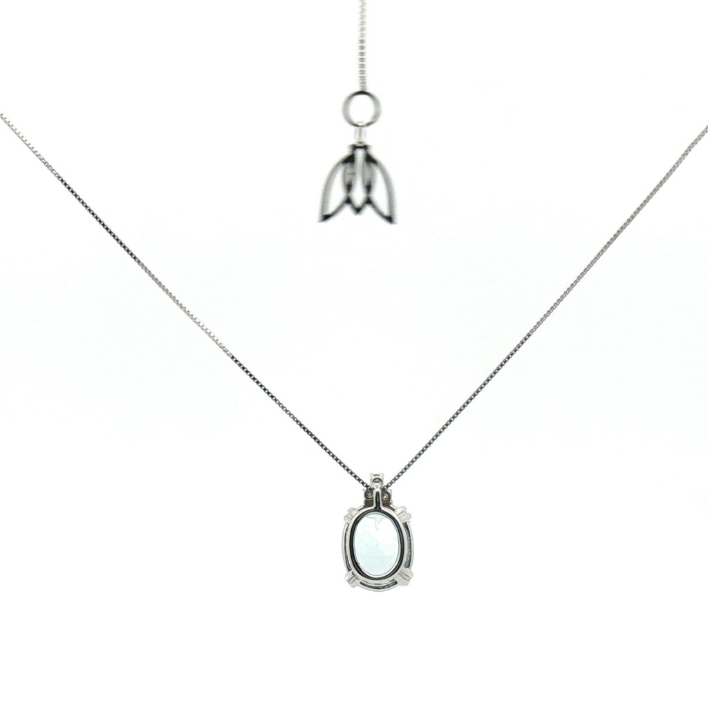  Collana in Oro Bianco con Acquamarina Ovale e tre diamanti - CICALA