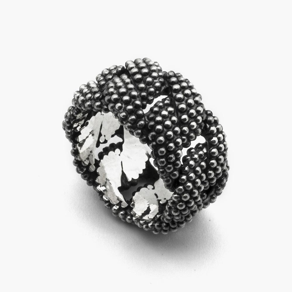 Anello grumetta puntinata unisex argento brunito lucido Nove25 - NOVE25