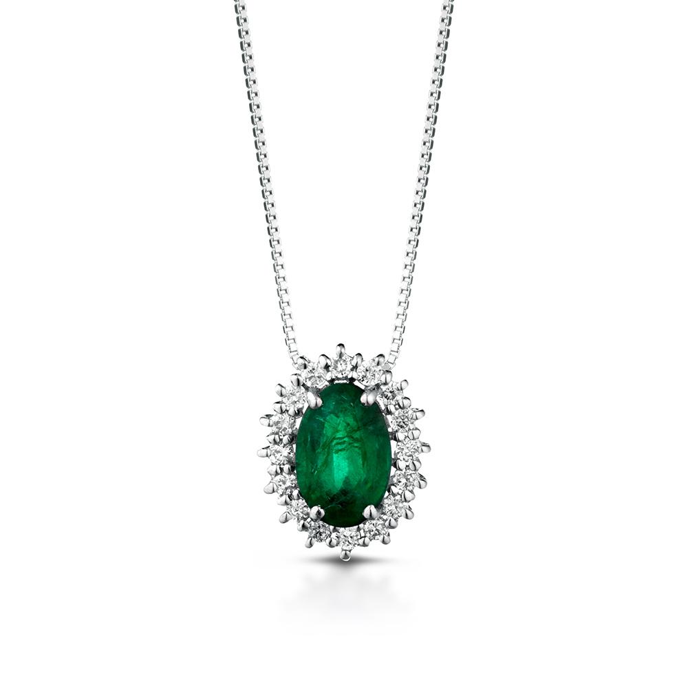 Classic necklace with 0.41ct emerald with brilliant outline - LELUNE