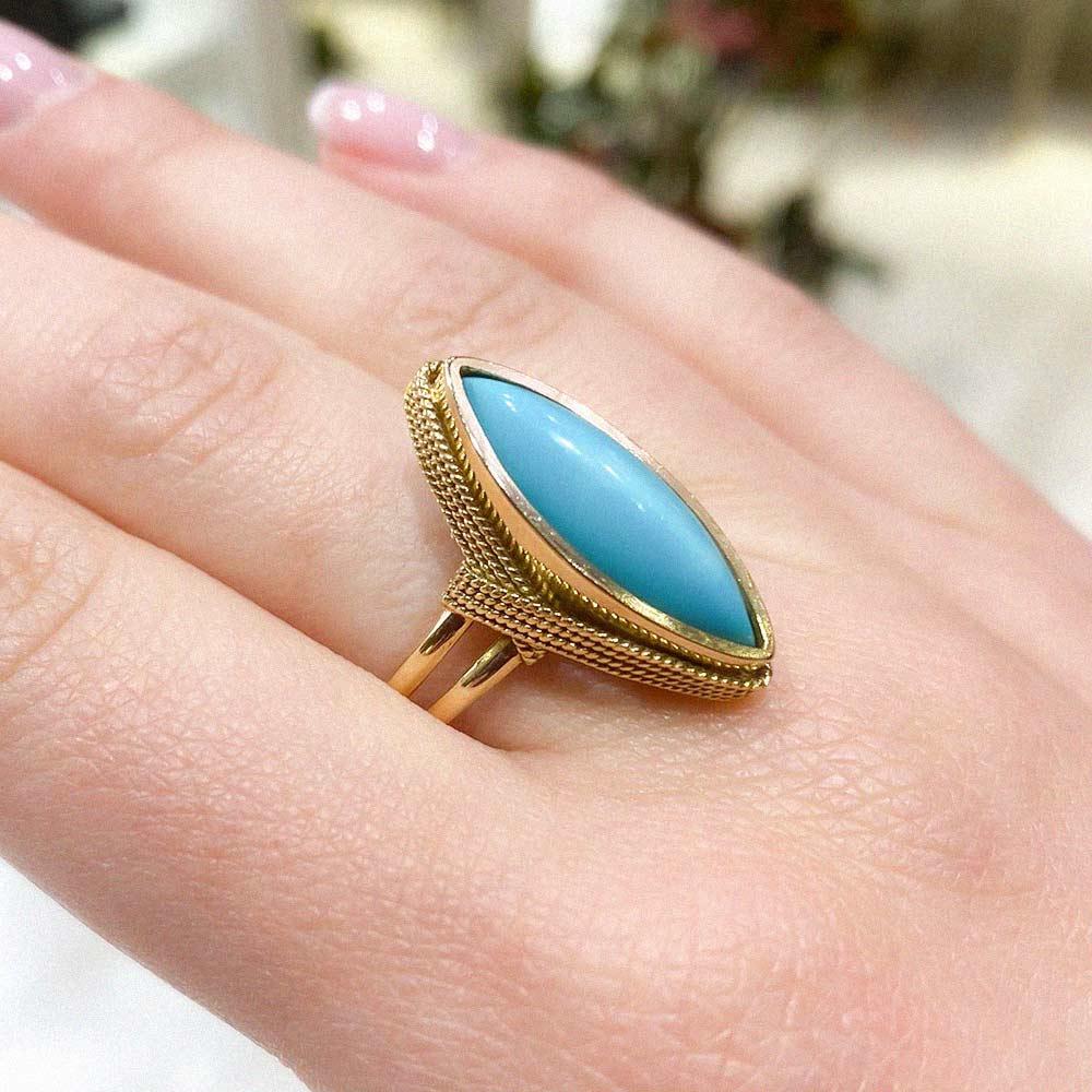  Anello oro Giallo 18kt con Turchese Naturale - LUSSO ITALIANO