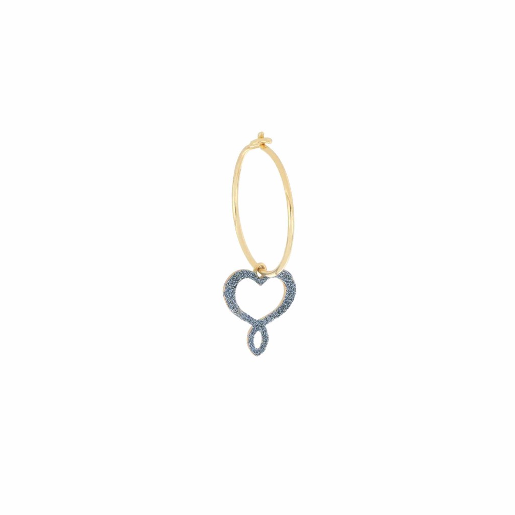 Maman et Sophie single yellow gold hoop earring with pendant heart in blue diamond dust - MAMAN ET SOPHIE