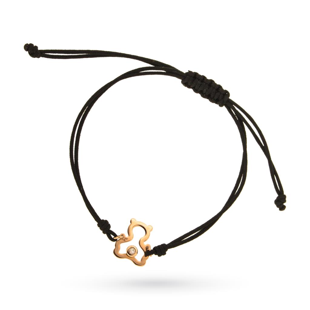 Bracelet in black rope with bear in rose gold and diamond - AMÈLIE