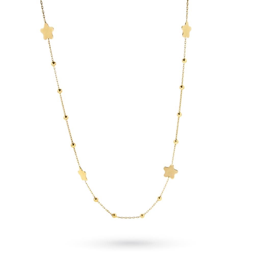 Long necklace with flowers and elements in 18kt yellow gold - CICALA