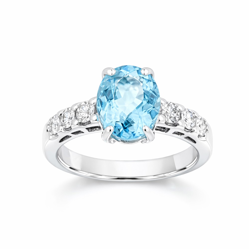 Elegante anello con acquamarina e contorno di diamanti