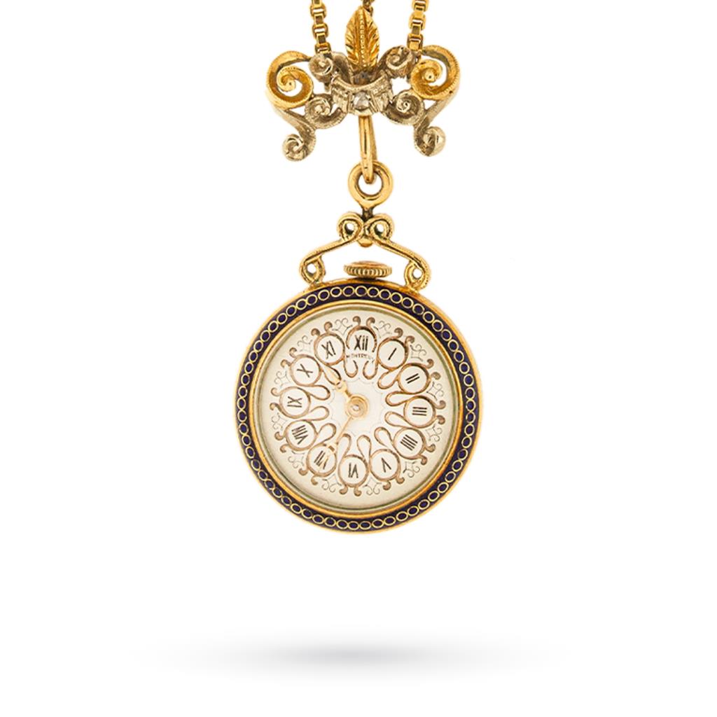  Vintage gold miniature brooch with pendant watch - 