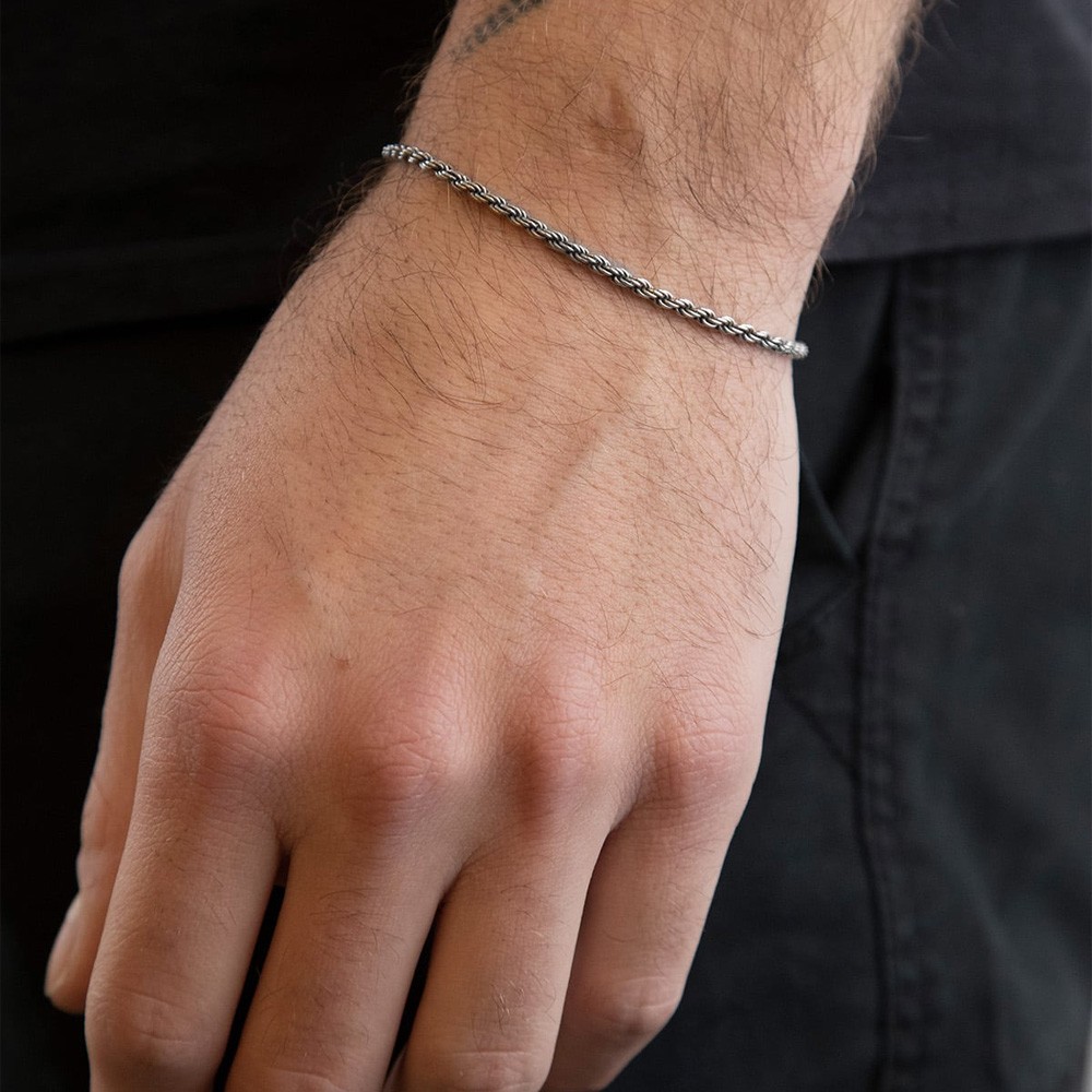 Bracciale corda piccolo 050 argento brunito lucido Nove25 - NOVE25