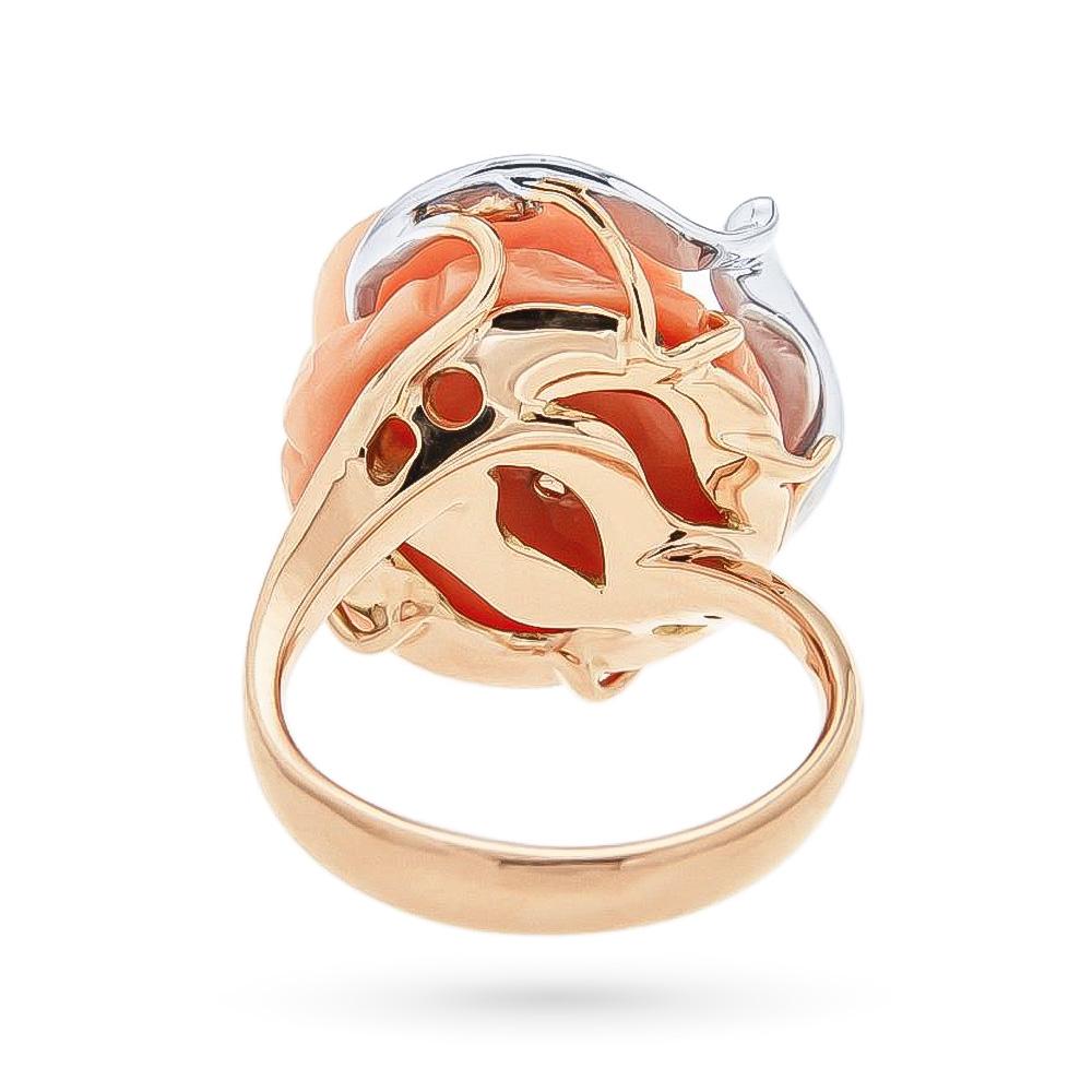  Gold ring with coral rose diamond leaves 0.10 ct - CICALA