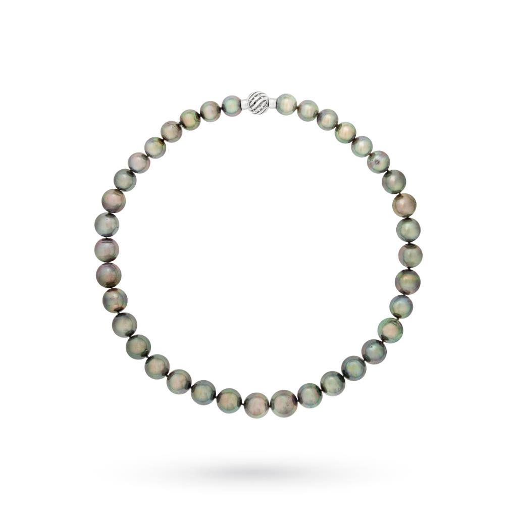 11mm black Tahitian pearl necklace with white gold clasp - UNBRANDED