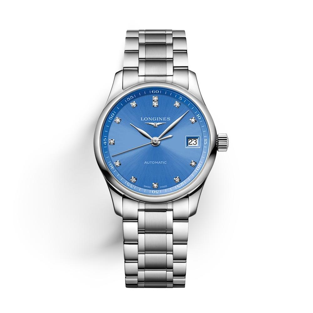 Longines Master Collection 34mm steel blue dial diamonds automatic. - LONGINES