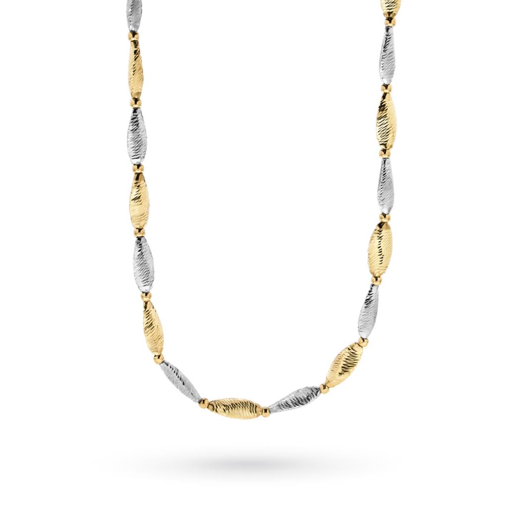Collana oro bianco giallo ovali rigati 44,5cm - LUSSO ITALIANO