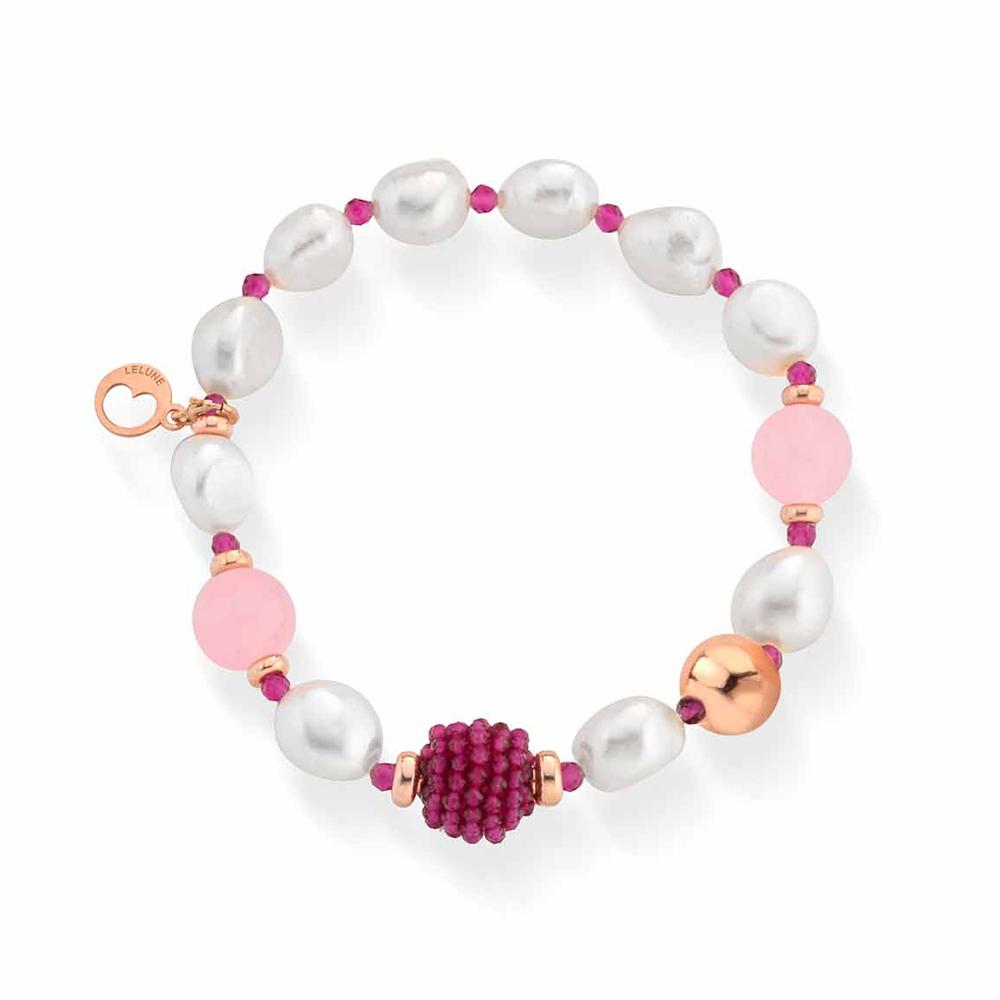 Bracelet freshwater pearls pink silver fuchsia spinel jade - GLAMOUR