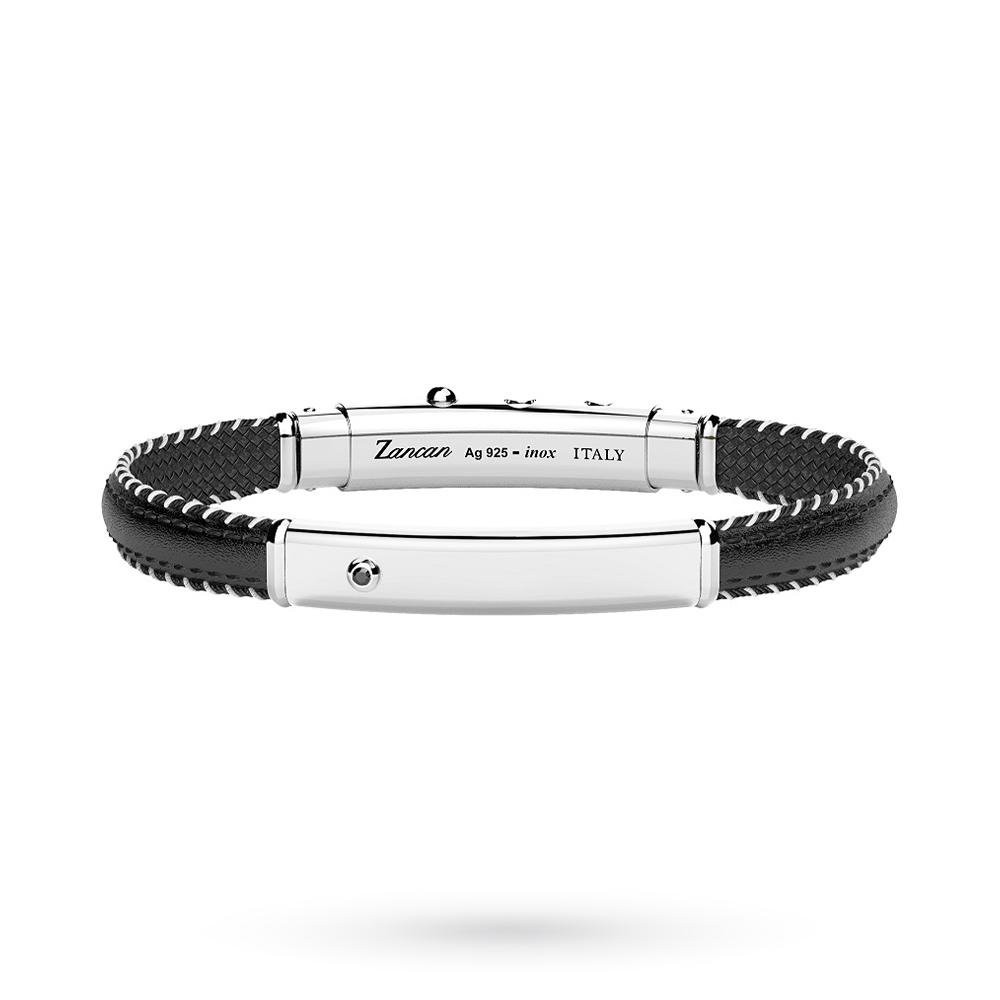 ZANCAN ESB294-NE silver black leather bracelet - ZANCAN