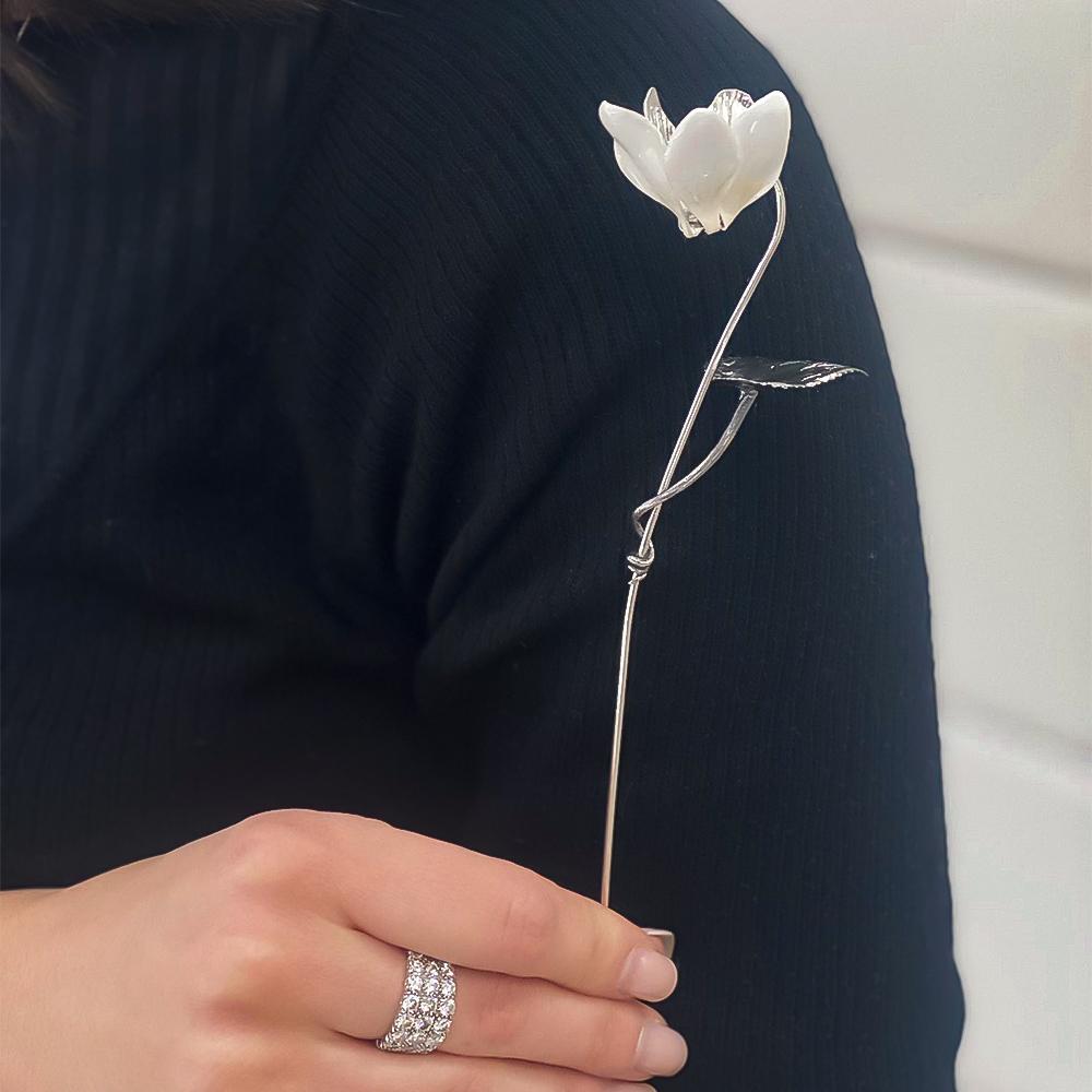  Cyclamen ornament silver white enamel h 25.5cm - SATURNO