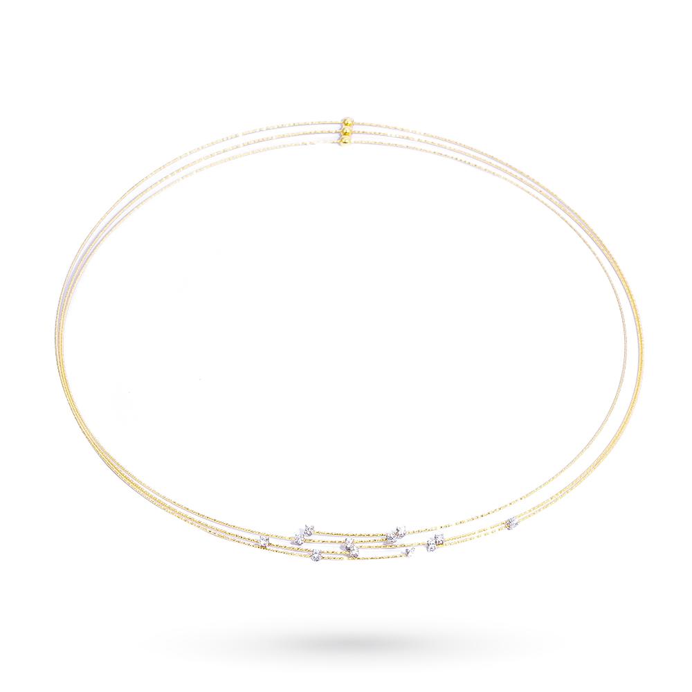 18kt yellow gold wire rigid necklace diamonds 0.24ct - MAGICWIRE