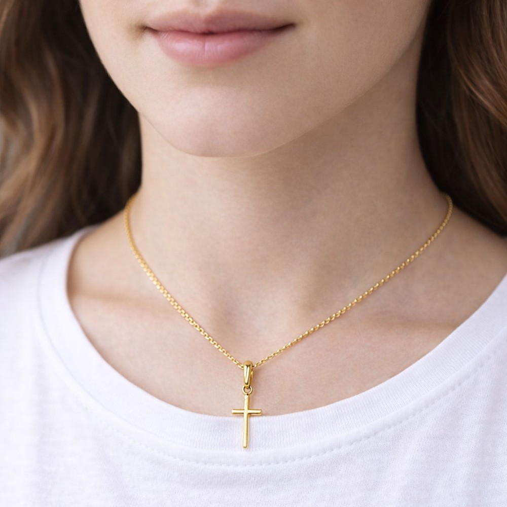 Croce ciondolo sottile oro giallo 7x15 mm - LUSSO ITALIANO