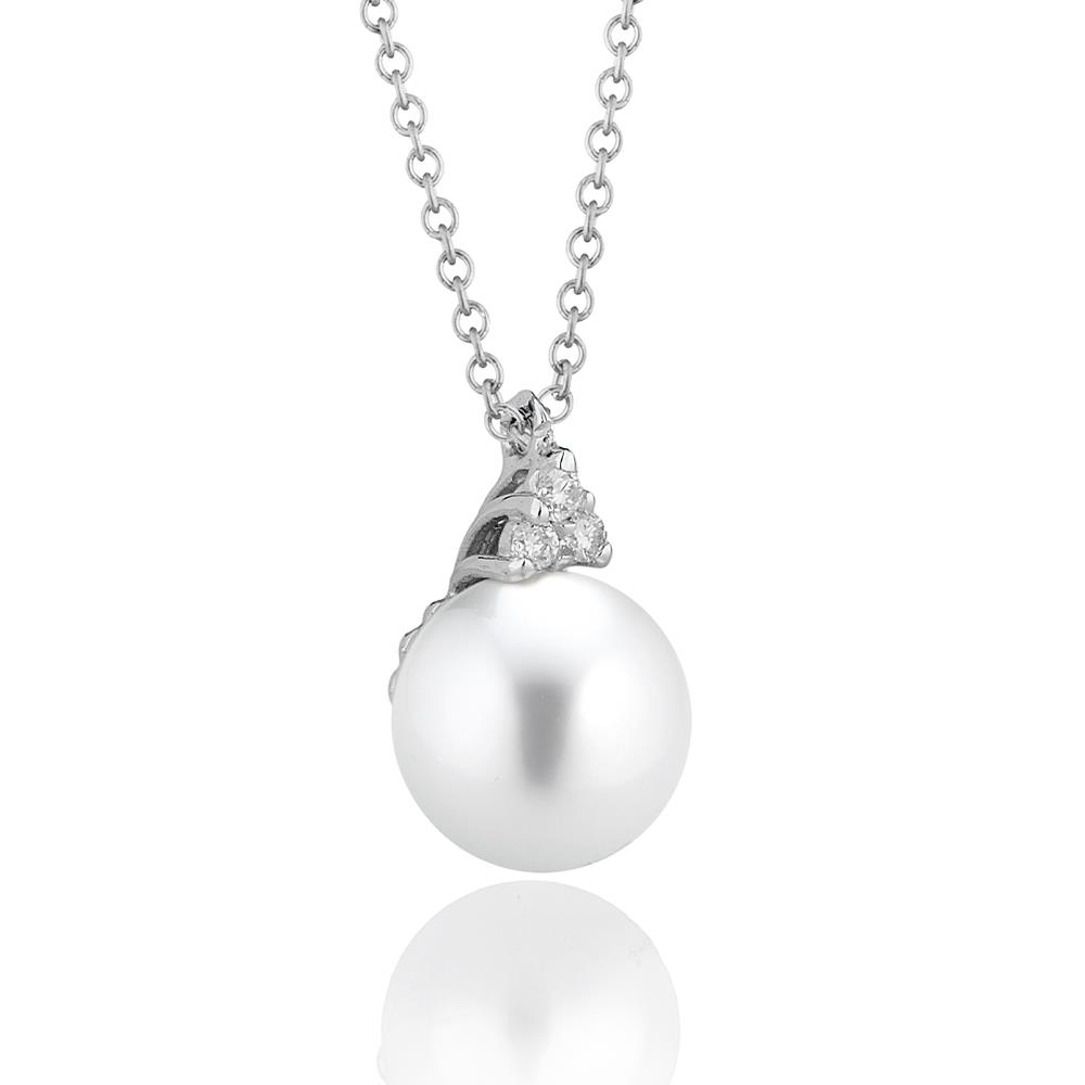 Collana con perla Akoya Ø 7-7,5 mm e montatura con diamanti - COSCIA