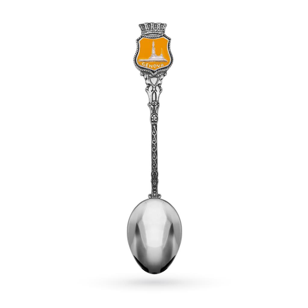 925 silver teaspoon with Genoa city lighthouse with yellow enamel - CICALA