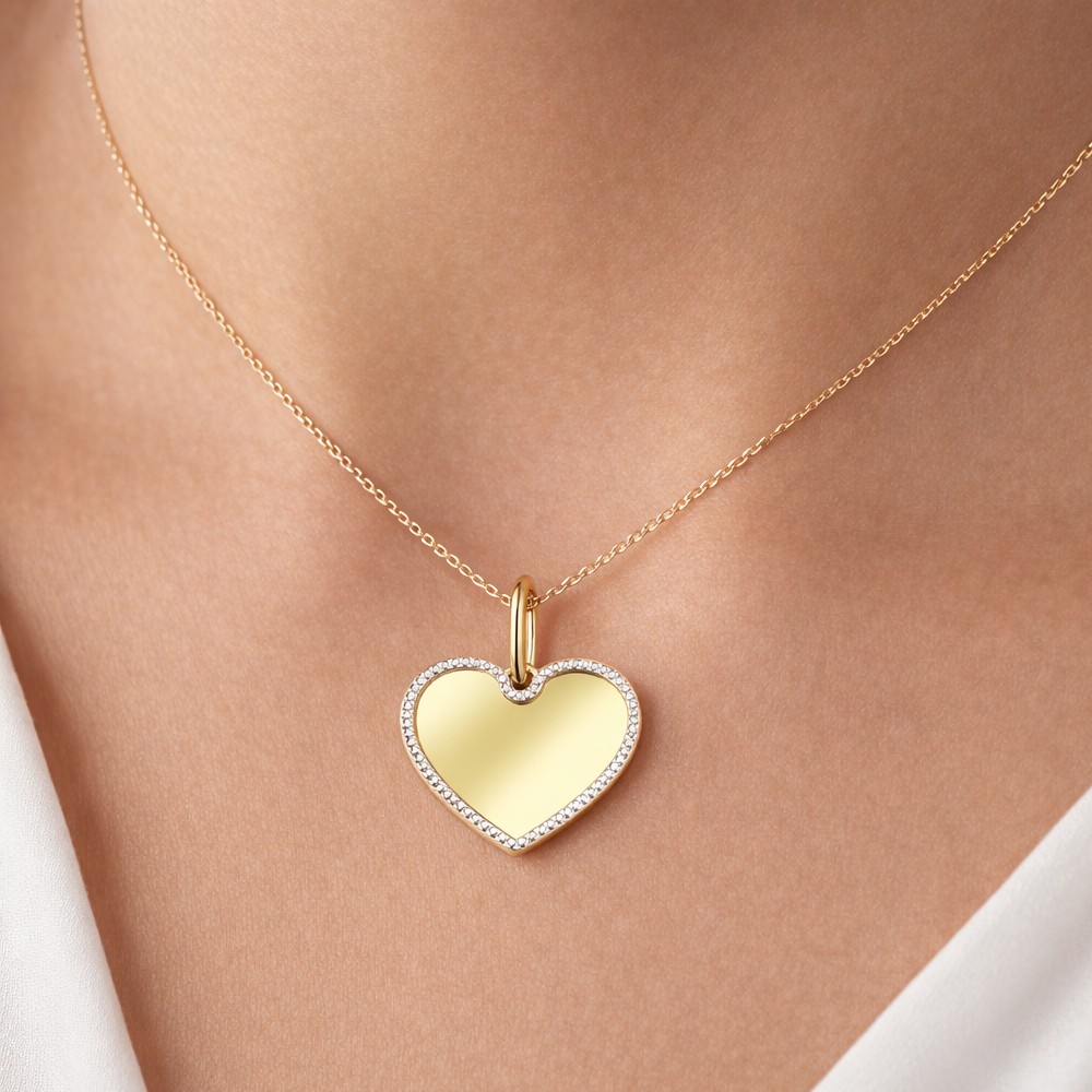 Cuore ciondolo lastra oro giallo bordo martellato 17x15 mm - LUSSO ITALIANO