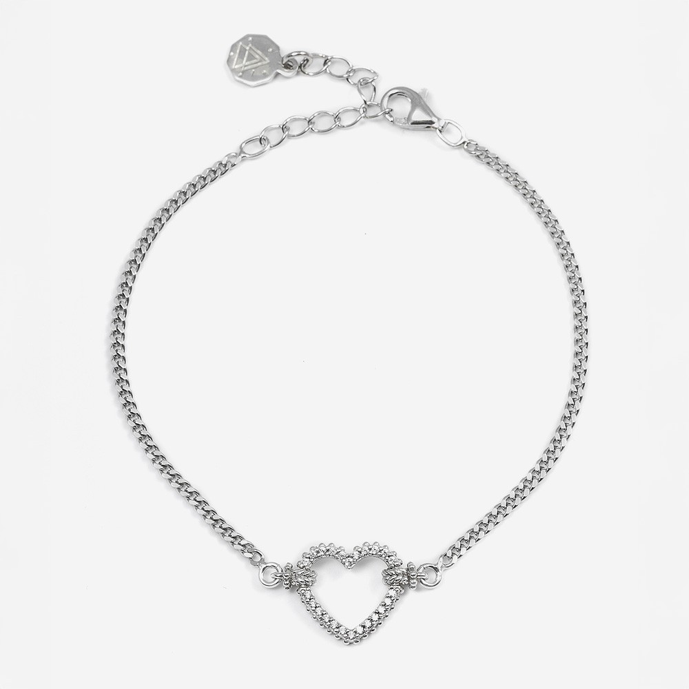 Bracciale Tight Love in argento 925 rodiato lucido con cuore centrale simbolo di amore, firmato Nove25