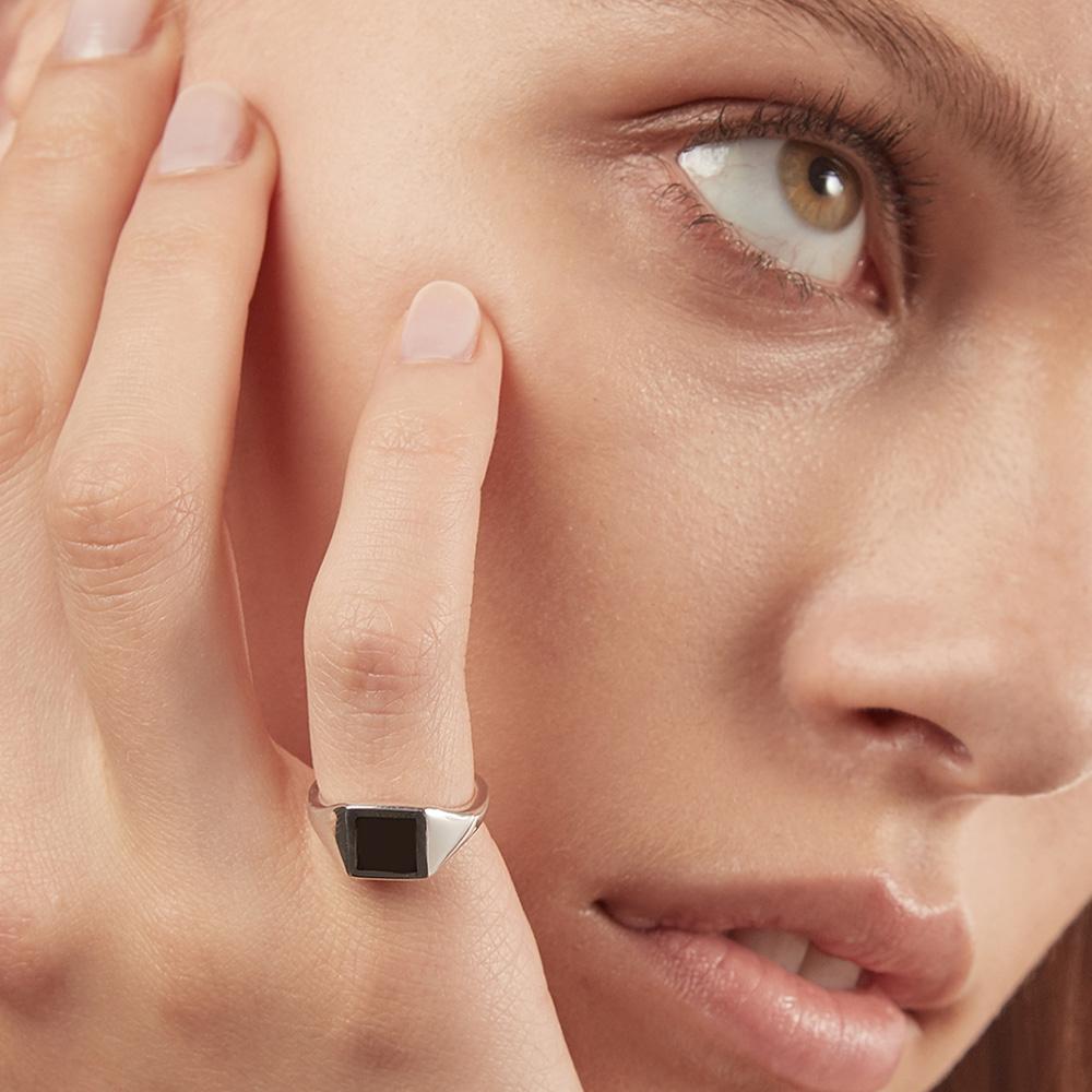  Nove25 glossy black silver enamel square chevalier - NOVE25